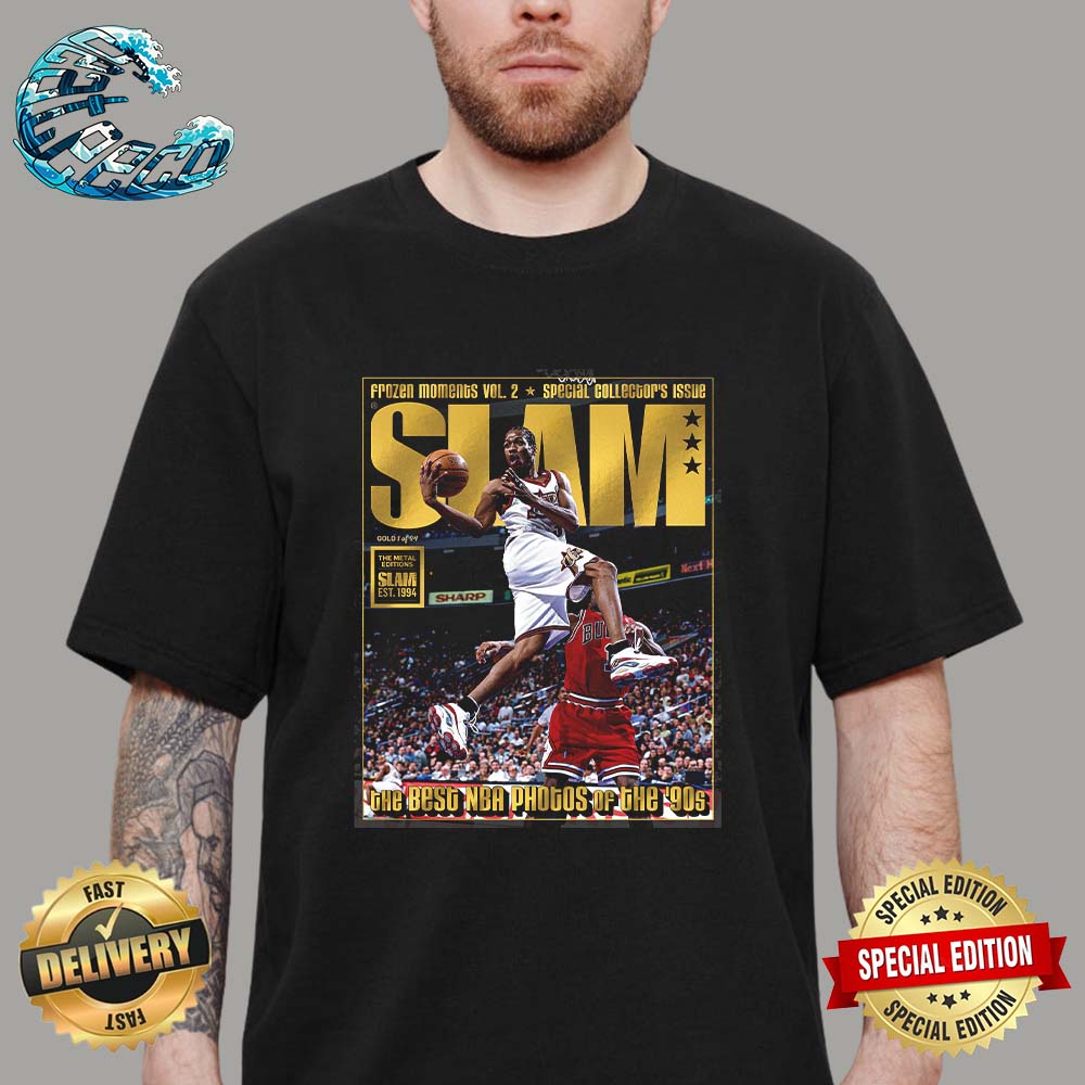 Best NBA Photos Of The 90s Allen Iverson On The Slam Gold Metal Magazine Cover Unisex T-Shirt