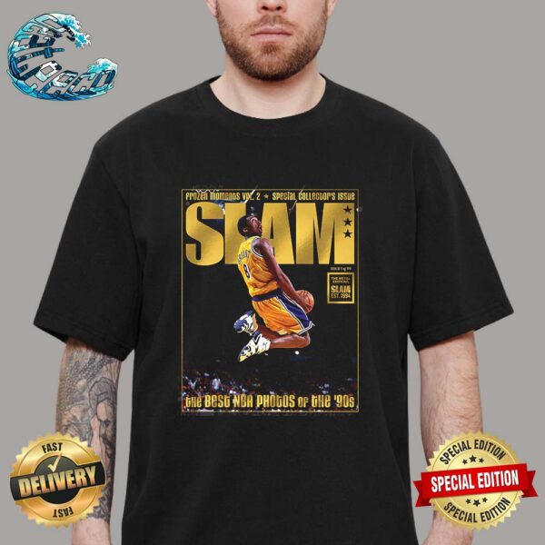 Best NBA Photos Of The 90s Kobe Bryant On The Slam Gold Metal Magazine Cover Vintage T-Shirt