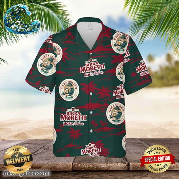 Birra Moretti Hawaiian Button Up Shirt Island Palm Leaves Loves