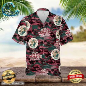 Birra Moretti Hawaiian Sea Island Pattern Shirt Hawaii Beer