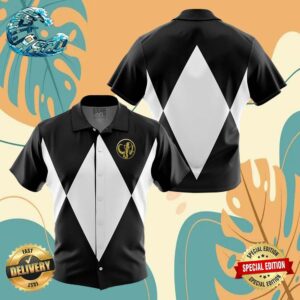 Black Ranger Mighty Morphin Power Rangers Button Up Anime Ape Hawaiian Shirt