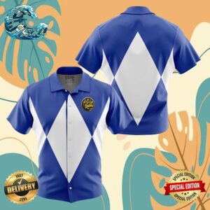 Blue Ranger Mighty Morphin Power Rangers Button Up Anime Ape Hawaiian Shirt