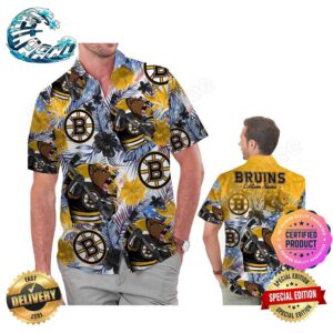 Boston Bruins America Flag Tropical Floral Aloha Hawaiian Shirt Beach Shorts Custom Name For Men Women