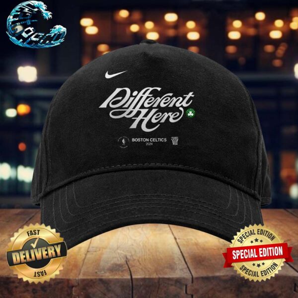 Boston Celtics Different Here 2024 NBA Playoffs Mantra Nike Black Classic Cap Snapback Hat