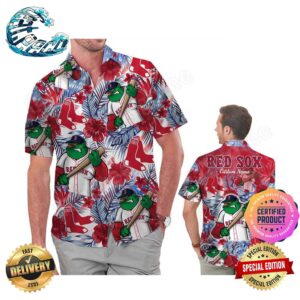 Boston Red Sox America Flag Tropical Floral MLB Aloha Hawaiian Shirt, Beach Shorts Custom Name For Men Women