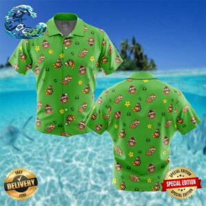 Bowser Pattern Super Mario Button Up Hawaiian Shirt