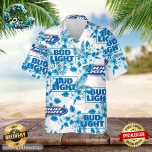 Bud Light Hawaiian Button Up Shirt Hibiscus Floral