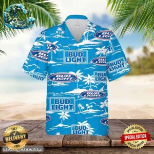 Bud Light Hawaiian Button Up Shirt Island Palm Leaves Shirt Bud
