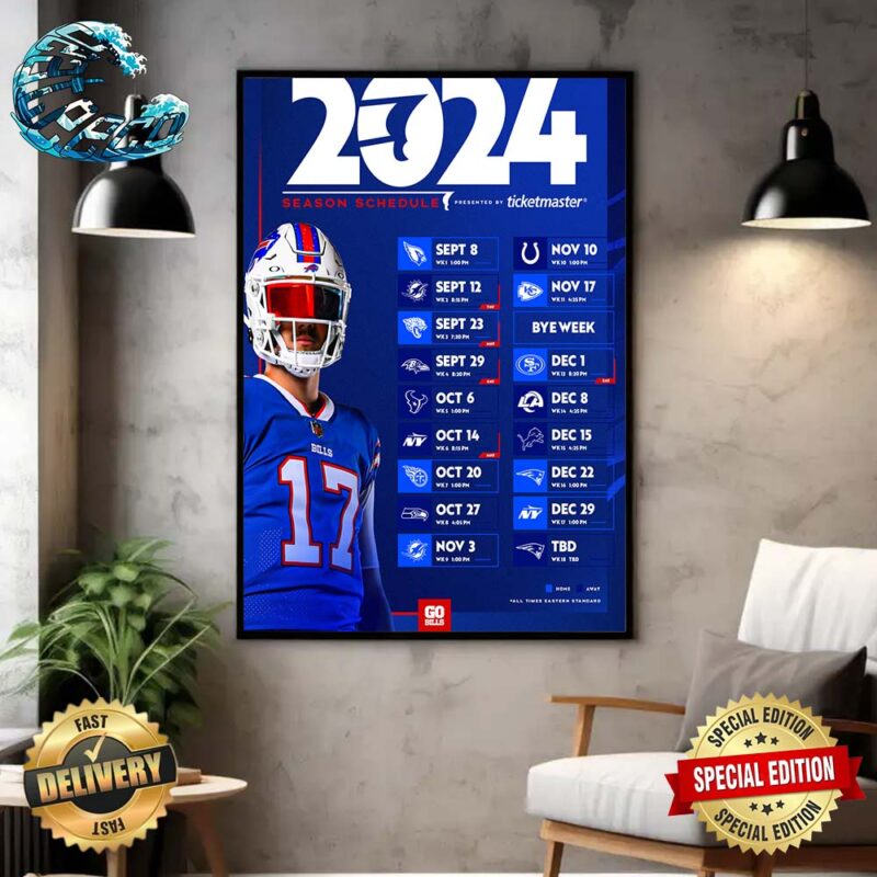 Buffalo Bills NFL 2024 Season Schedule Home Decor Poster Canvas Seateeco