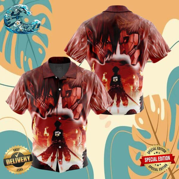 Burning Attack on Titan Button Up Anime Ape Hawaiian Shirt