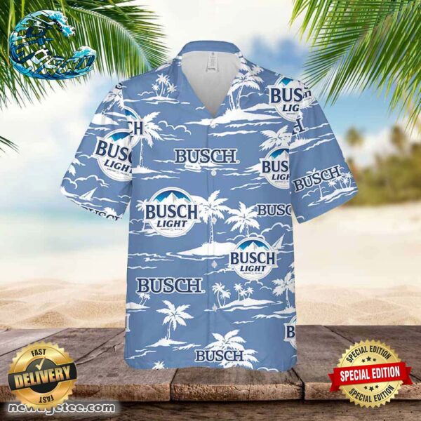Busch Light Hawaiian Button Up Shirt Island Palm Leaves Shirt