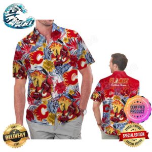 Calgary Flames America Flag Tropical Floral Aloha Hawaiian Shirt Beach Shorts Custom Name For Men Women
