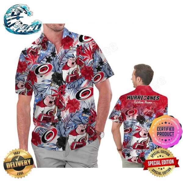 Carolina Hurricanes America Flag Tropical Floral Aloha Hawaiian Shirt, Beach Shorts Custom Name For Men Women
