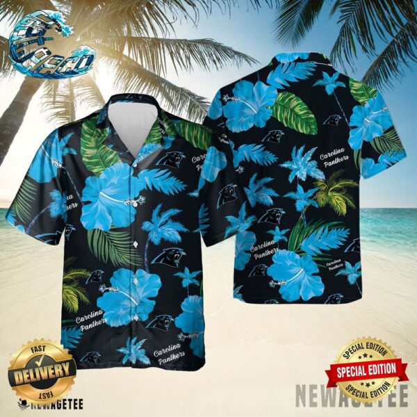 Carolina Panthers Nfl Color Hibiscus Button Up Hawaiian Shirt