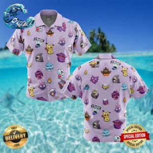 Chibi Ghost Pokemon Pattern Button Up Hawaiian Shirt