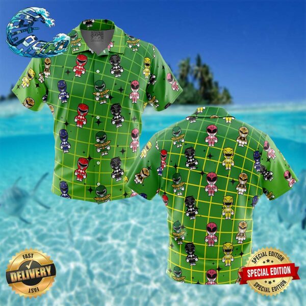 Chibi Power Rangers Pattern Button Up Hawaiian Shirt