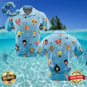 Chibi Strawhat Crew Pattern One Piece Button Up Hawaiian Shirt