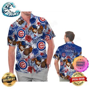 Chicago Cubs America Flag Tropical Floral MLB Aloha Hawaiian Shirt Beach Shorts Custom Name For Men Women
