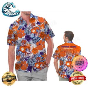 Clemson Tigers Parrot Floral Tropical Aloha Hawaiian Shirt, Beach Shorts Custom Name For Men Women
