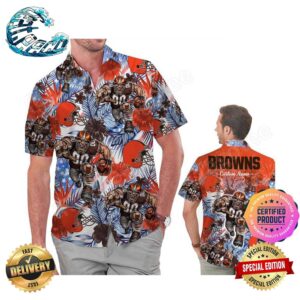 Cleveland Browns America Flag Tropical Floral Aloha Hawaiian Shirt, Beach Shorts Custom Name For Men Women