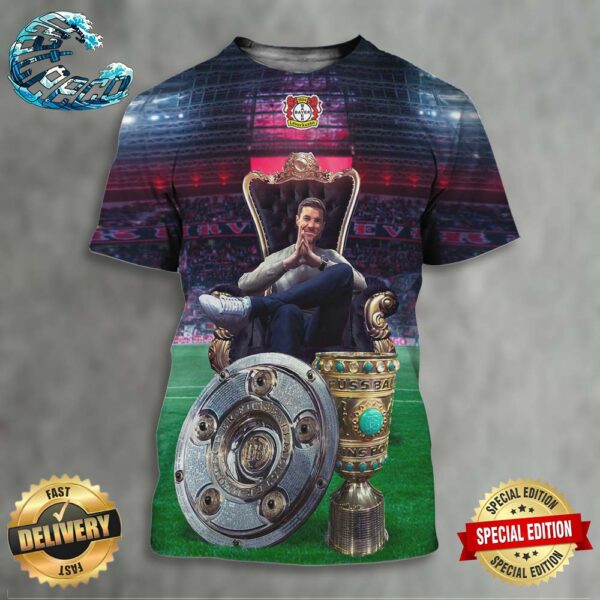 Congratulations King Xabi Alonso Bayer 04 Leverkusen With 2 Cups And Undefeated In Germany Season 2023-2024 All Over Print Shirt