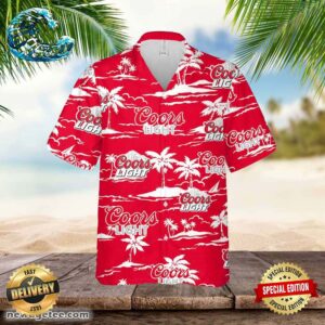 Coors Light Hawaiian Button Up Shirt Island Palm Leaves Shirt