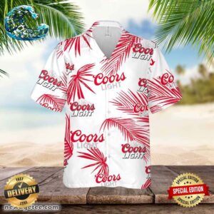Coors Light Hawaiian Button Up Shirt Palm Leaves Pattern