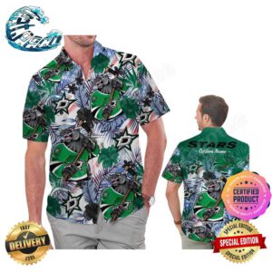 Dallas Stars America Flag Tropical Floral Aloha Hawaiian Shirt Beach Shorts Custom Name For Men Women