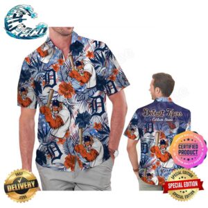 Detroit Tigers America Flag Tropical Floral MLB Aloha Hawaiian Shirt Beach Shorts Custom Name For Men Women