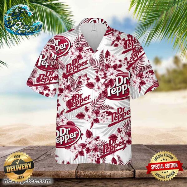 Dr Pepper Hawaiian Button Up Shirt Hibiscus Floral