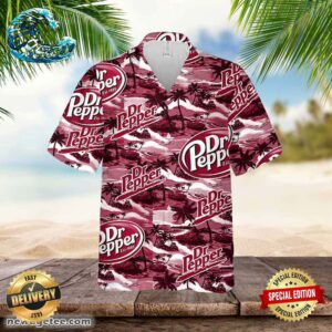 Dr Pepper Hawaiian Button Up Shirt Sea Island Pattern
