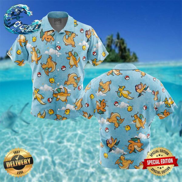 Dragonite Pattern Pokemon Button Up Hawaiian Shirt