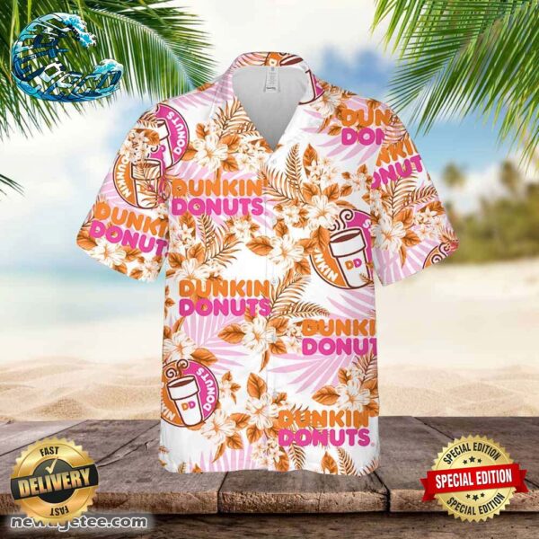 Dunkin Donuts Hawaiian Flowers Pattern Shirt Hawaiian Beer