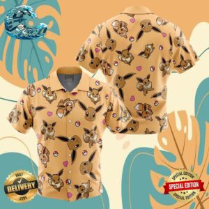 Eevee Pattern Pokemon Button Up Anime Ape Hawaiian Shirt