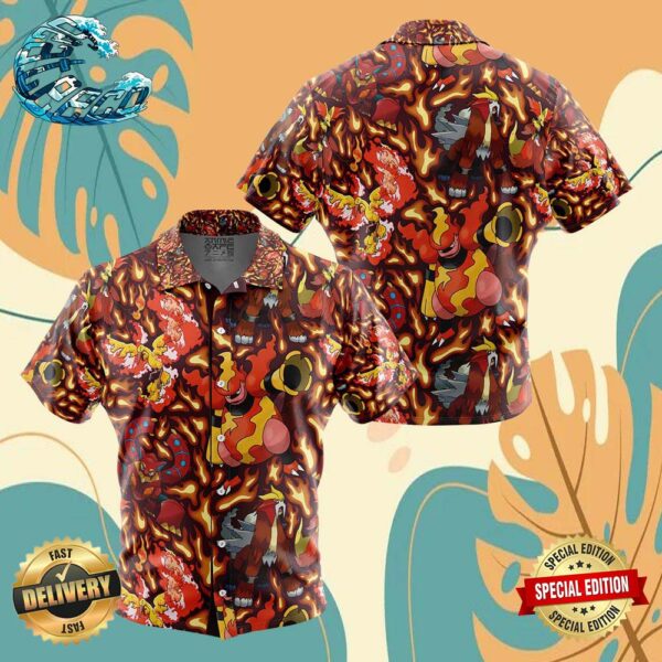 Fire Type Pokemon Pokemon Button Up Anime Ape Hawaiian Shirt