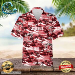 Fireball Hawaiian Sea Island Pattern Shirt Beer Summer Party