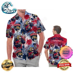 Florida Panthers America Flag Tropical Floral Aloha Hawaiian Shirt Beach Shorts Custom Name For Men Women