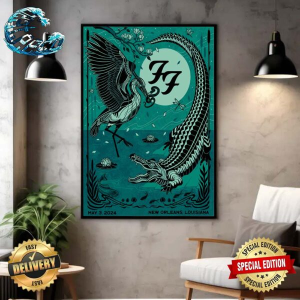 Foo Fighters NOLA Show Designs Poster Regular Print May 3rd 2024 New Orleans Louisiana Home Decor Poster Canvas