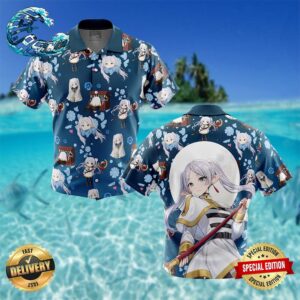 Frieren Beyond Journey’s End Pattern Button Up Hawaiian Shirt