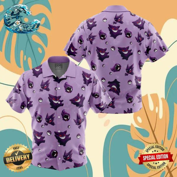 Gengar Pattern Pokemon Button Up Anime Ape Hawaiian Shirt