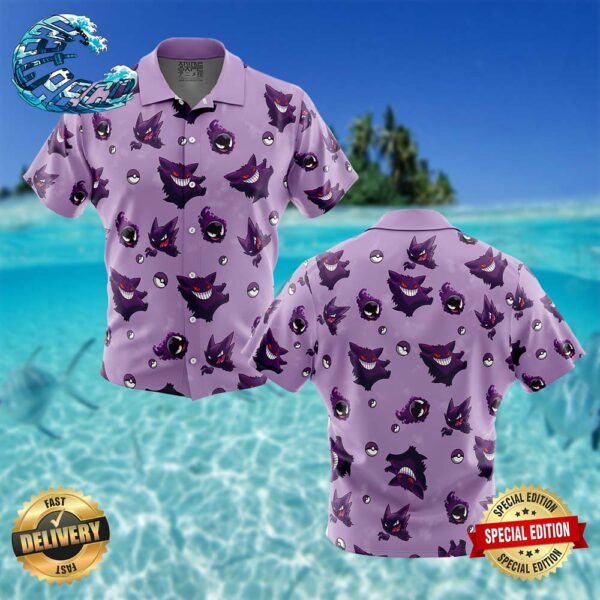 Gengar Pattern Pokemon Button Up Hawaiian Shirt