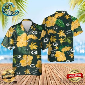 Green Bay Packers Nfl Color Hibiscus Button Up Hawaiian Shirt