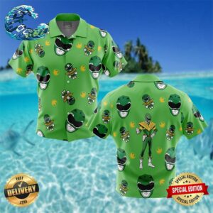 Green Ranger Pattern Mighty Morphin Power Rangers Button Up Hawaiian Shirt