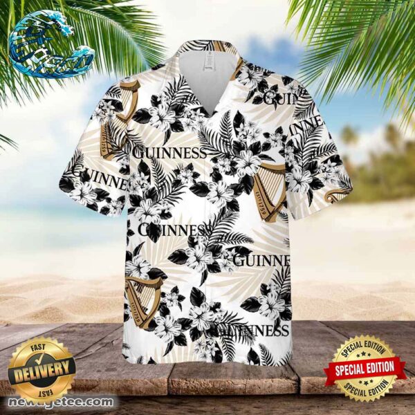 Guinness Hawaiian Button Up Shirt Hibiscus Floral