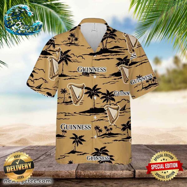 Guinness Hawaiian Button Up Shirt Island Palm Leaves Shirt