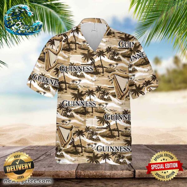 Guinness Hawaiian Button Up Shirt Sea Island Pattern
