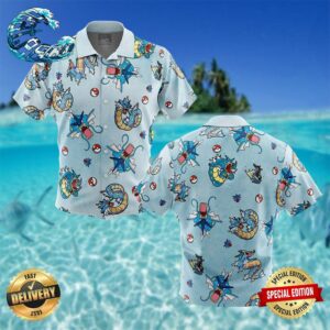 Gyrados Pattern Pokemon Button Up Hawaiian Shirt