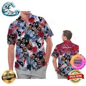 Houston Texans America Flag Tropical Floral Aloha Hawaiian Shirt Beach Shorts Custom Name For Men Women