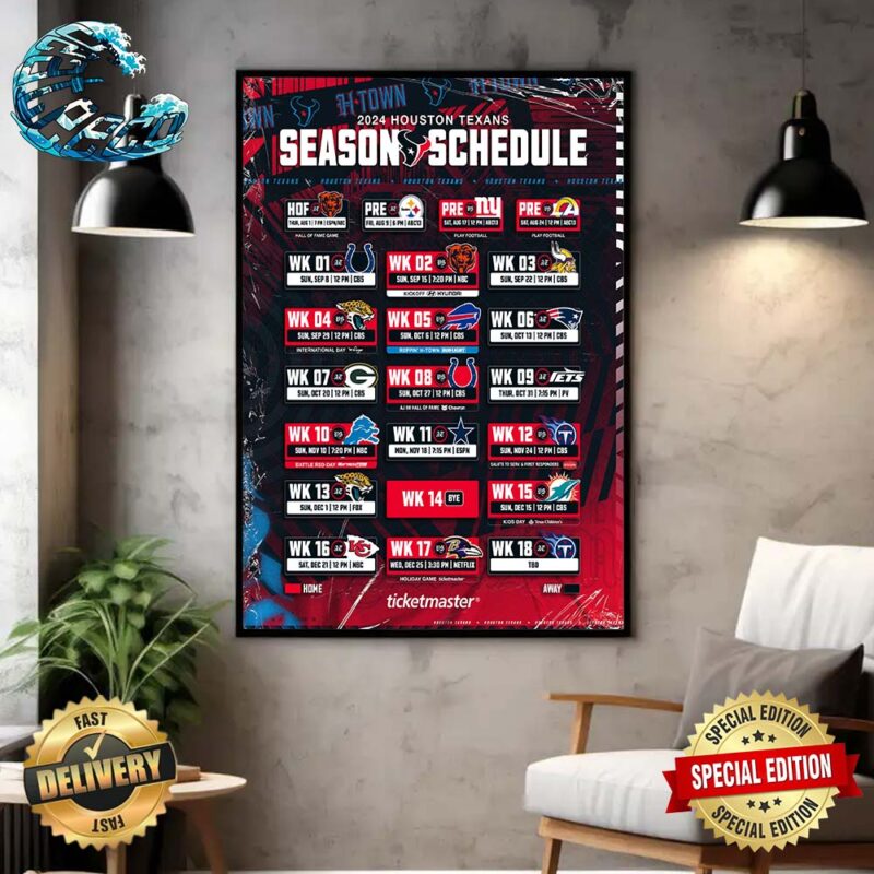 Houston Texans NFL 2024 Season Schedule Home Decor Poster Canvas Seateeco