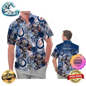 Indianapolis Colts America Flag Tropical Floral Aloha Hawaiian Shirt Beach Shorts Custom Name For Men Women